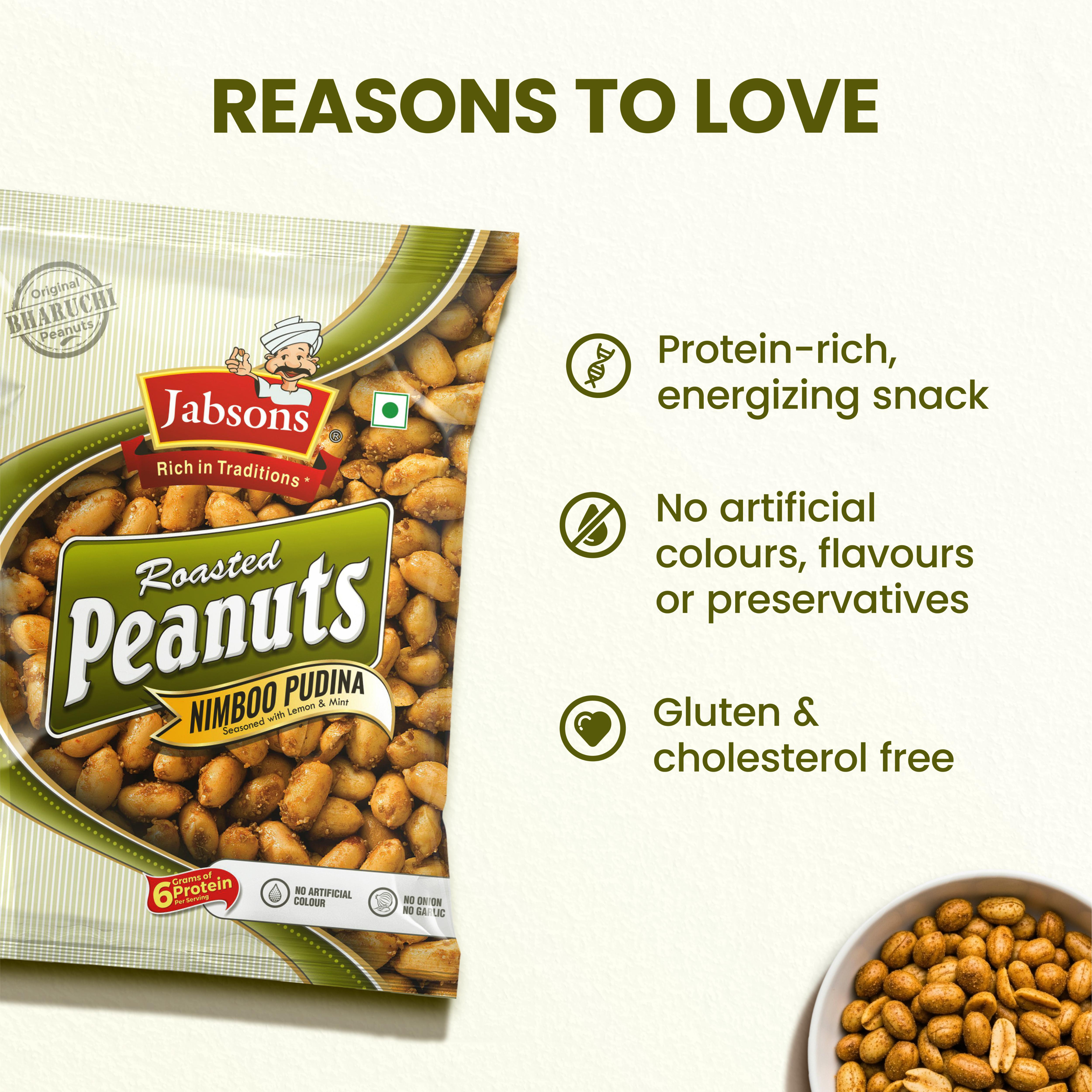 Buy Jabsons Roasted Peanuts Nimboo Pudina | 140 gms Snack